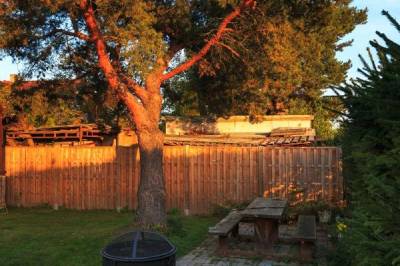 Vonkajšie sedenie a ohnisko v exteriéri ubytovania, River Cottage Bešeňová, Bešeňová