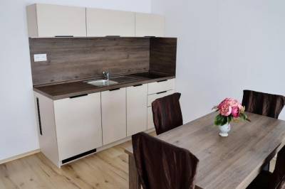 Štúdio Family - kuchyňa s jedálenským stolom, Apartmánový dom Zafír, Dunajská Streda