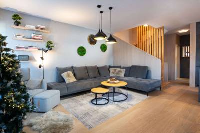 Obývačka s gaučom, Apartmanica Chalet 5B, Donovaly