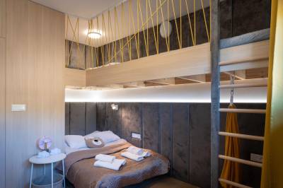 Spálňa s manželskou posteľou, Apartmanica Chalet 5B, Donovaly