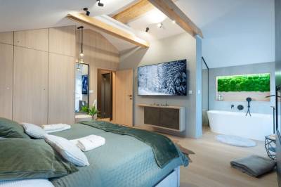 Spálňa s manželskou posteľou, Apartmanica Chalet 5B, Donovaly