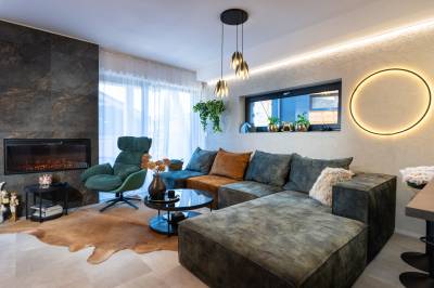 Obývačka s gaučom, Apartmanica Chalet 5A, Donovaly