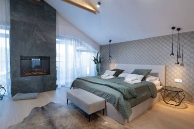 Spálňa s manželskou posteľou, Apartmanica Chalet 5A, Donovaly