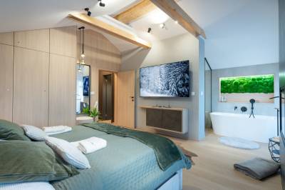 Spálňa s manželskou posteľou, Apartmanica Chalet 5A, Donovaly