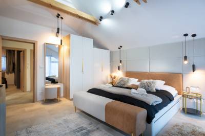 Spálňa s manželskou posteľou, Apartmanica Chalet 5A, Donovaly