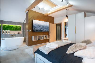 Spálňa s manželskou posteľou, Apartmanica Chalet 5A, Donovaly