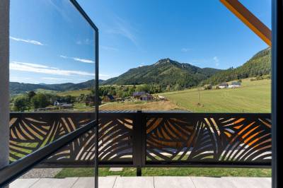Výhľad s balkóna, Chalet pod Skalou, Liptovská Anna